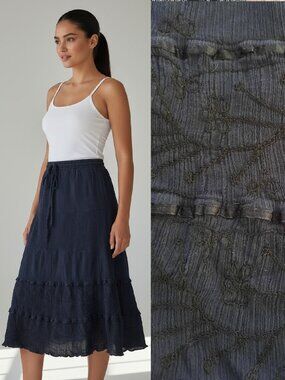 Vtg 90s black boho crinkle skirt - Sand N Sun brand